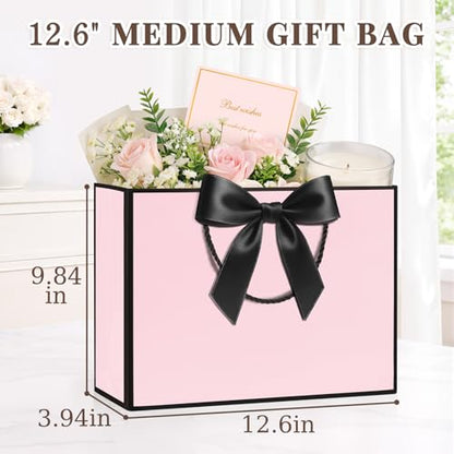 ANZNKU 2PCS Pink Gift Bags with Handles, Medium Gift Bags for Women with 4 Tissue Paper 2 Ribbons 2 Cards, Cute Present Bag for Wedding Birthday Graduation Engagement Bridal Baby Shower Party Favors - color: Blush Pink