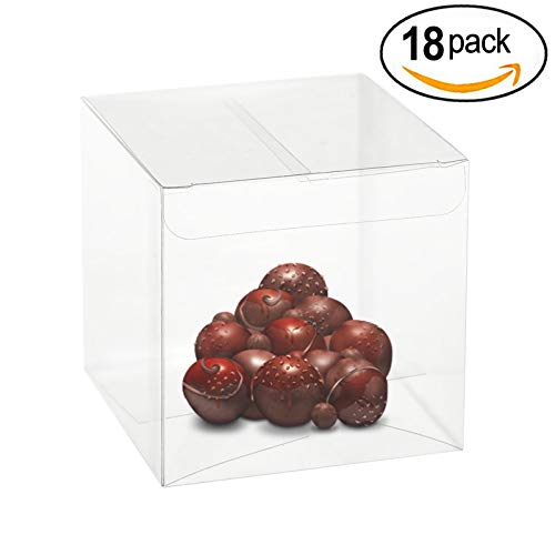 Clear PET Plastic Storage Boxes (18 Pack) 3"x3"x3" - Transparent Gift Boxes, Empty Containers Packing Box for Party Favors Ideal for Cookies, Ornament, Gifts, Wedding, Birthday and Parties - size: 3"x3"x3"