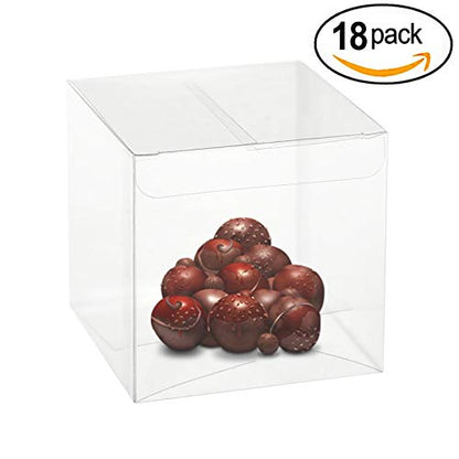 Clear PET Plastic Storage Boxes (18 Pack) 3"x3"x3" - Transparent Gift Boxes, Empty Containers Packing Box for Party Favors Ideal for Cookies, Ornament, Gifts, Wedding, Birthday and Parties - size: 3"x3"x3"