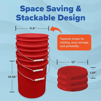 5 Gallon Bucket w/Lid, Food Grade BPA-Free, 1 Pack, Red | Airtight Lid, Mallet and Lid Opener Included, Heavy-Duty 90 Mil HDPE Plastic, Food-Safe Durable Container, Made in USA - color: Red, size: 1 Pack