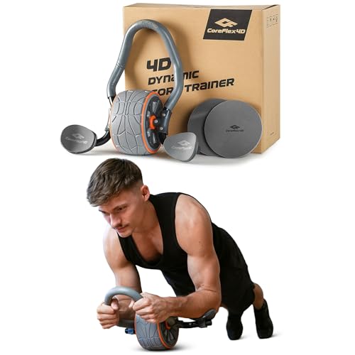 CoreFlex4D Ab Roller Wheel with Elbow Support, 4D Multi-Directional Core Trainer for Abs, Obliques & Stability, Heavy Duty Ab Workout Equipment for Home Gym, Strength Training & Full Body Fitness