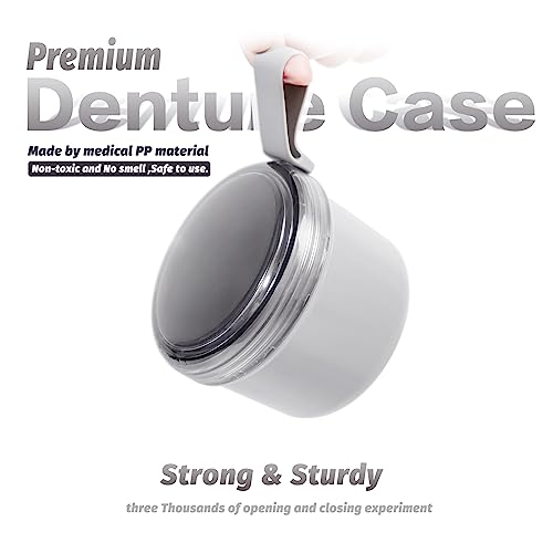 Uouovo Large Denture Bath Cup No Leak Denture Case Retainer Cleaner Case Complete Cleaning Care Denture Clear and Retainer Denture Holder for Soaking (grey) - color: grey