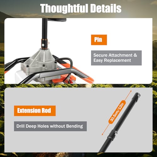 Auger Post Hole Digger, Gas Powered Earth Post Hole Digger Post Holes Earth Digger Petrol Drill Borer Bulb Planting Drill Fence Hole Maker Machine (71CC 3.12HP 2.3KW) - size: 71CC 3.12HP 2.3KW