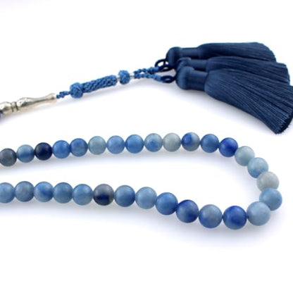 Muslims Islamic Dhikr 99 Tasbeeh Tasbih Prayer Beads, Blue Aventurine Stone Beads with Tassel