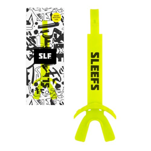 SLEEFS X Safety Yellow Football Mouth Guard - Lip/Mouthguard with Helmet Strap - Lip/Teeth Protector Mouthpiece - Moldable - for Youth/Adults, Men & Women Mouth Guard, Maximum Air Flow, All Sports - color: Safety Yellow