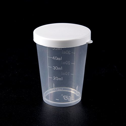 uxcell Measuring Cup 50ml Plastic Graduated Beaker Transparent with Lid for Lab Kitchen liquids 12pcs