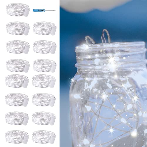15 Packs Fairy String Lights, 6.6FT 20 LED Battery Operated Silver Copper Wire Starry String Light for DIY Party Christmas Costume Wedding Easter Table Decorations (Cool White) - color: Cool White