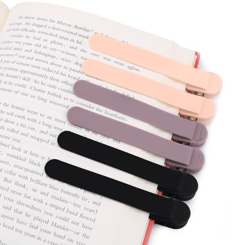 SMUK 6pcs Automatic Bookmark, Silicone Book Marks for Reading Women, Men, Kids, Book Lovers, Cute Unique Book Markers for Reading, Reading Accessories Gifts for Book Lovers - color: 2 Black+2 Light Coffee+2 Beige