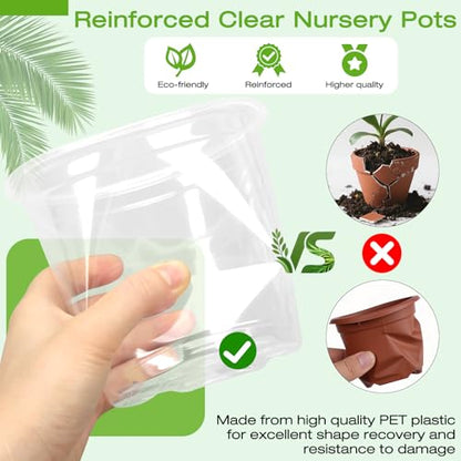 7 Inch Clear Nursery Pots with Drainage Trays, 15 Pack Plastic Pots for Plants, Clear Pot for Seed Starting, Transplanting, Succulents, and Indoor Gardening (7 inch) - size: 7 inch