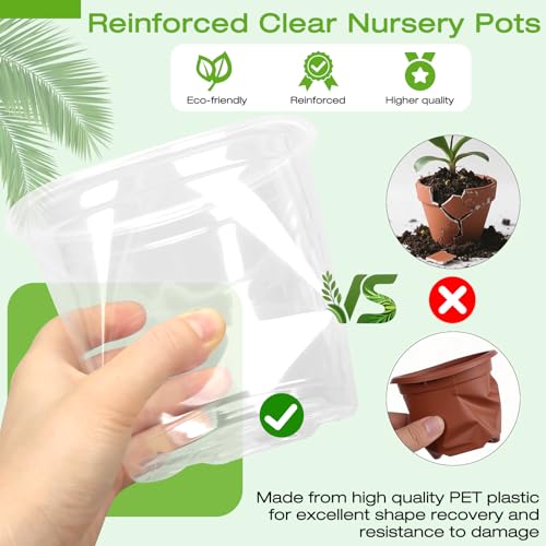 7/6/5/4/3 Inch Clear Nursery Pots with Drainage Trays, 25 Pack Plastic Pots for Plants, Clear Pot for Seed Starting, Transplanting, Succulents, and Indoor Gardening (3+4+5+6+7 inch) - size: 3+4+5+6+7 inch