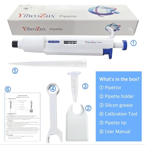 High-Precision Adjustable Single Channel Pipettor 1-5 ml for Laboratory | High Accuracy, Manual Variable Volume Micropipette Compatible with Molecular Biology and Cell Culture Research - size: 1-5 ml