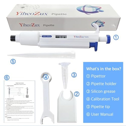 High-Precision Adjustable Single Channel Pipettor 1-5 ml for Laboratory | High Accuracy, Manual Variable Volume Micropipette Compatible with Molecular Biology and Cell Culture Research - size: 1-5 ml