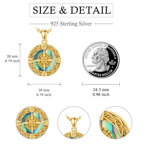 Graduation Gifts for Women 925 Sterling Silver Compass/Graduation/Vet/Cross/Stethoscope Necklace for Women - color: Compass-Abalone Shell-Yellow Gold