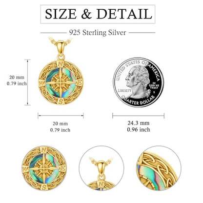 Graduation Gifts for Women 925 Sterling Silver Compass/Graduation/Vet/Cross/Stethoscope Necklace for Women - color: Compass-Abalone Shell-Yellow Gold