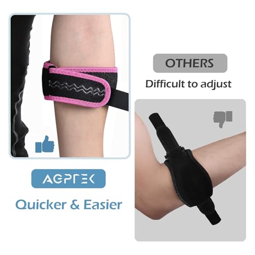 AGPTEK Elbow Brace for Tendonitis and Tennis 2 Pack, Tennis Golfers Elbow Support Arm Band Wrap Weightlifting Elbow Strap with Compression Pad for Men & Women (Pink) - color: Pink