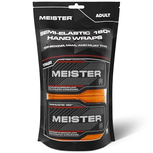 Meister Adult 180" Semi-Elastic Hand Wraps for MMA & Boxing (Pair) - color: Orange