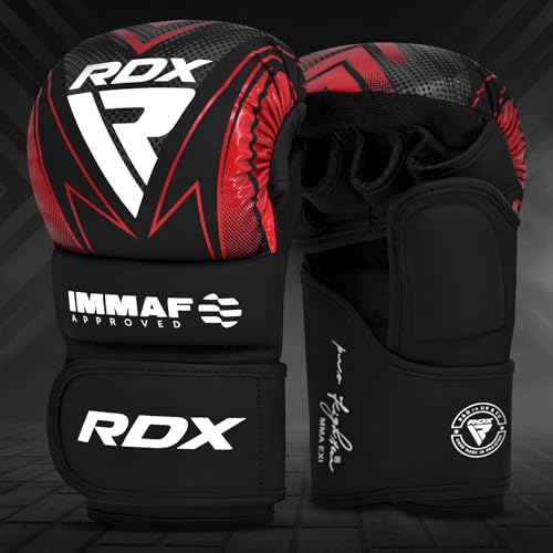 RDX IMMAF Approved Sparring Grappling Gloves, Professional Grade Hybrid Design for Competition Level and Training, Ventilated Open Palm, Adjustable Wrist Straps, Martial Arts Muay Thai, Men Women - color: Red, size: XX-Large