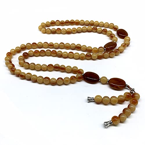 -8MM -99 Beads Necklace DHIKR TASBIH Collection- Imitation Acrylic Muslim Beads-Tesbih-Tasbih-Tasbeeh-Misbaha-Masbaha-Subha-Sebha (Honey-Cream-2) - color: Honey-Cream-2