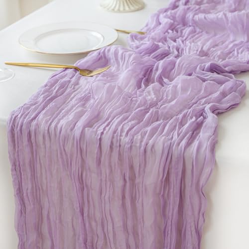 Sioloc Lilac Purple Lavender Cheesecloth Table Runner 120'' x 35'',Spring Easter Decor Soft Gauze Boho Wedding Table Decor for 10ft Table Birthday Party,Baby Shower, Bridal Shower, Home & Event Decor - color: Lavender, size: 1pc