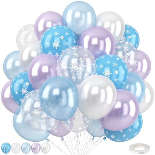 Pearl Purple and Blue Balloons 50pcs, Winter Wonderland Pearl Purple Blue White Iridescent Balloons with Snowflake Balloon for Girls Kids Ice Snow Theme Party Birthday Winter Baby Shower Decorations - color: Pearl Blue Purple Snow