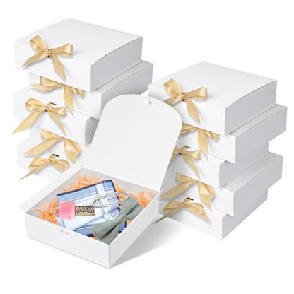10pack Gift Boxes with Lids, 6.5''x6.5''x2'' White Gift Boxes For Presents, Paper Boxes Gift Boxes with Ribbon for Birthday Wedding Party Chocolate Candy - color: White