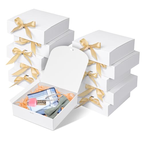 10pack Gift Boxes with Lids, 6.5''x6.5''x2'' White Gift Boxes For Presents, Paper Boxes Gift Boxes with Ribbon for Birthday Wedding Party Chocolate Candy - color: White