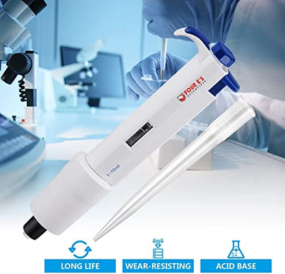 FOUR E'S SCIENTIFIC 2-10mL Pipette, Adjustable Volume Micropipette | Single-Channel Pipettor, Ergonomic Design, Precise Volume Dial - size: 11 (2-10mL)