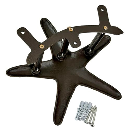 Zeckos Garden Hose Holder Starfish Bronze 12 Inch Cast Iron | Textured Coastal Shape, 5.5 Inch Deep, Three Mounting Tabs, Matching Screws - color: Starfish - Bronze