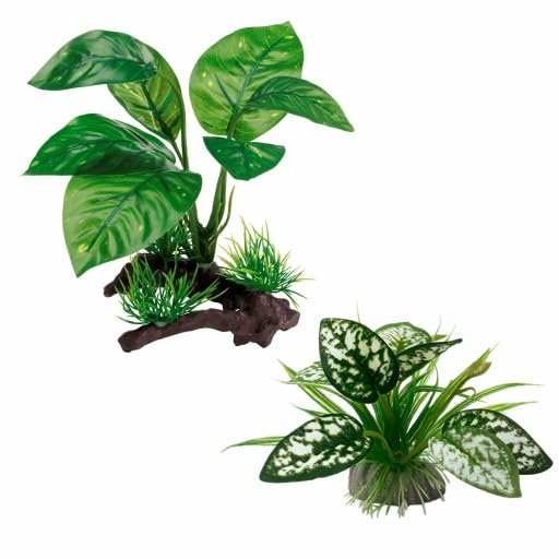 Moonorange Reptile Artificial Plants, Terrarium Plants Decorations Supplies, Aquarium Fish Tank Plant, Amphibian Habitat Hideout Tank Accessories (M Set-2pcs/G) - color: M Set-g-2