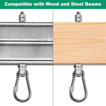 SELEWARE 2Pcs Heavy Duty Swing Hangers, 1500LB Capacity Stainless Steel Swing Set Hooks for Wood/Steel Beam, 5" x M2/5" Porch Swing Hardware for Playground Swing Hammock Chair Yoga Silk Punching Bag - color: 2 Pack Swing Hangers (5" X M2/5" Threaded Rod)