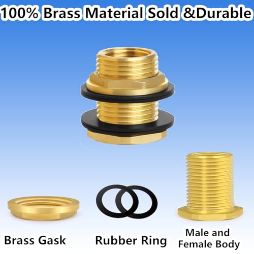Ceaeso 1/2" NPT Female X 3/4" Male GHT(Garden Hose Threaded), Soild Brass Bulkhead Fitting With 2 Rubber Rings For Water Tower Tank Barrels Rain Barrels… - color: 1 pack-A