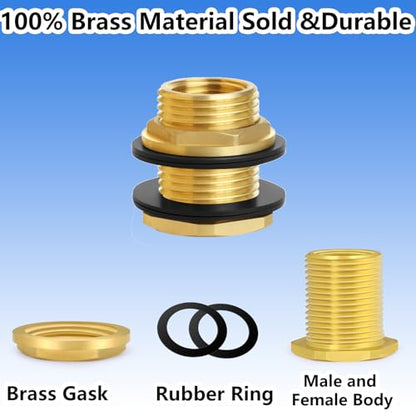 Ceaeso 1/2" NPT Female X 3/4" Male GHT(Garden Hose Threaded), Soild Brass Bulkhead Fitting With 2 Rubber Rings For Water Tower Tank Barrels Rain Barrels… - color: 1 pack-A