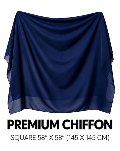 Lina & Lily Premium Chiffon Hijab Head Scarf Shawl Wrap for Muslim Women Square 58'' x 58'' - color: Navy Blue