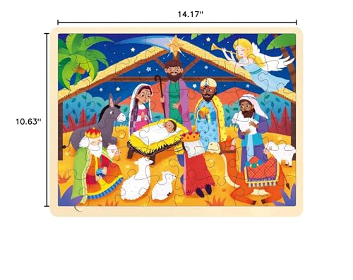Wooden Nativity Puzzle for Kids Ages 3-5, 48 Piece Puzzles for Kids Ages 4-8 with Tray, Nativity Set Toddler Christmas Wooden Jigsaw Puzzle for 3 4 5 6 7 8 Year Old - style: 48 Piece
