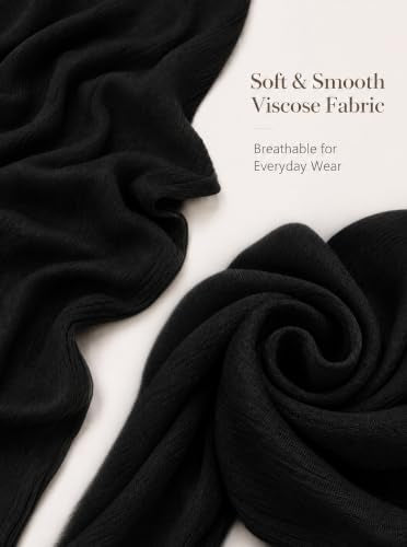 Cotton Linen Plain Hijab Scarf For Women,Muslim Viscose Crinkle Edge With Fringe,Summer Beach Wrap Headwraps Shawl - color: 1#black