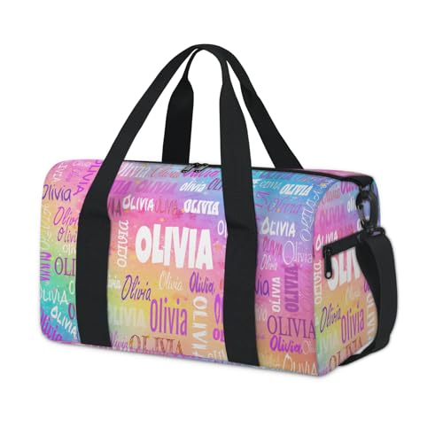 Custom Gym Dance Bag Full Names, Personalized Sports Bag for Teens Waterproof Weekender Carry Practice Travel Tote, Colorful Pink Watercolor - color: Colorful Pink Yellow