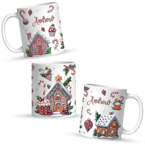 Custom Name Coffee Mug 11oz 15oz, Personalized Sparkling Gingerbread House Ceramic Mug, Festive Full Wrap Mug, Customized Christmas White Cup, Winter Mug For kids, Gingerbread Mug - color: XUA-1124-3652-Christmas Mug