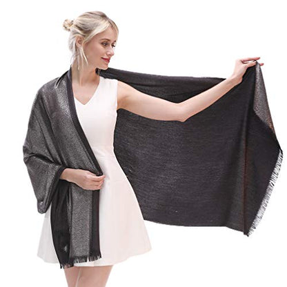 LMVERNA Women's Sparkling Metallic Soft Pashmina Shawls and Wraps Scarf in Solid Colors - color: Black-silver