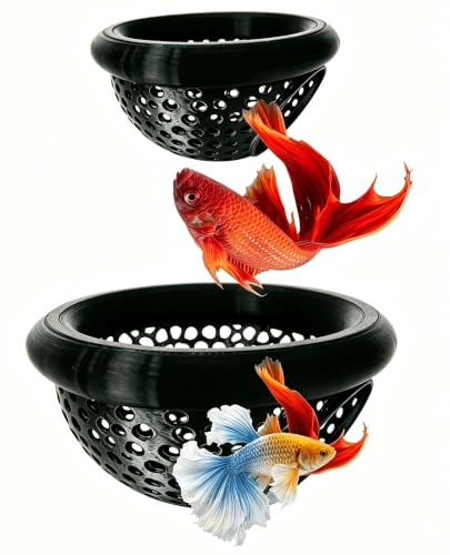 Aquarium Floating Betta Fish Skins, Betta or Shrimp Feeder, Cave and Hammock, Small Fish Feeding Rings, Aquarium Hiding Feeding Decorative Accessories (Black)