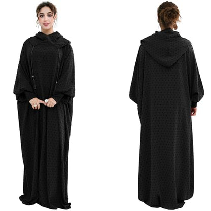 Upgraded Abaya Dress for Women 1PC Hoodie Polka Dot Modest Prayer Robe - color: Black, size: Size 1