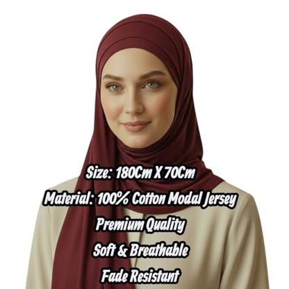 Cotton Modal Jersey Hijab with Matching Undercap, Women's Casual Style, 180cm × 70cm - color: Gold