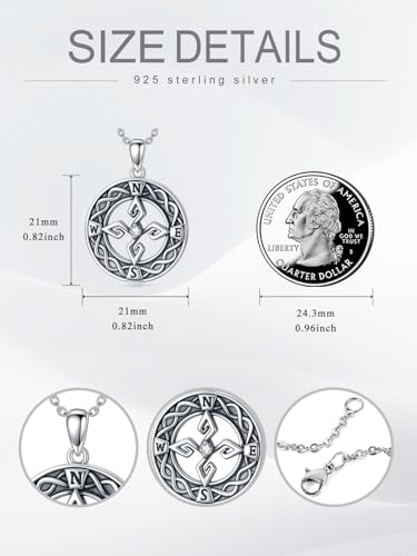 Graduation Gifts for Women 925 Sterling Silver Compass/Graduation/Vet/Cross/Stethoscope Necklace for Women - color: Compass-Celtic Knot