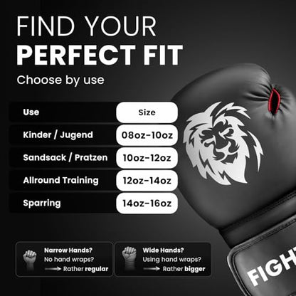 FIGHTR® Boxing Gloves - Maximum Protection & Stability | Boxing Gloves for Boxing, MMA, Muay Thai & Kickboxing | Sizes 8-16 oz - color: Black / Red, size: 10 oz