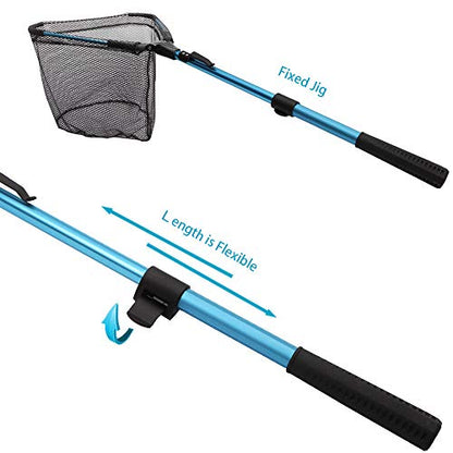 YVLEEN Folding Fishing Net - Foldable Fish Landing Net Robust Aluminum Telescopic Pole Handle and Nylon Mesh 16inch Hoop Size - color: E:16"/40cm(Telescopic Handle) Blue