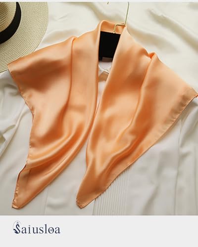 Saiusloa Solid Color Neck Scarf For Women Square Satin Head Scarves headband Bandanas 23.6× 23.6 inches - color: 22- Light Orange