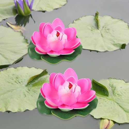 Cabilock 5PCS Floating Lotus Flowers, Artificial Pond Pool Decor - color: Pink