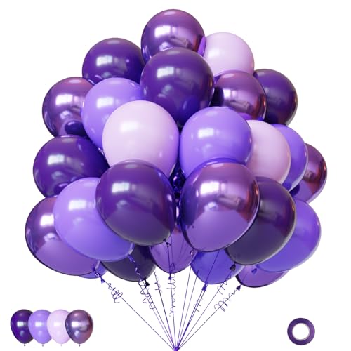Lukiituke Purple Balloons, 65Pcs Dark Purple Latex Balloons - color: Purple