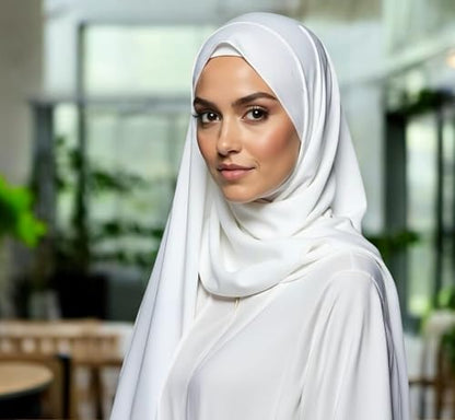 Cotton Modal Jersey Hijab with Matching Undercap, Women's Casual Style, 180cm × 70cm - color: White