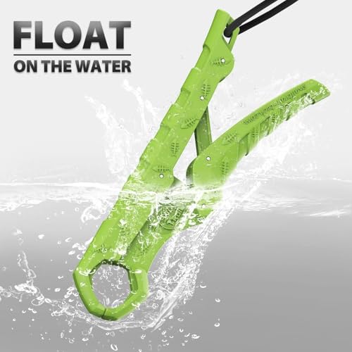 7.5'' Floating Fish Gripper, Fishing Grabber | Catfish Mouth Pliers, Caught Bass Holder, Fish Scale Hook Clamp, Saltwater Lip Grip Tool with Lanyard, Gifts for Men - color: Green