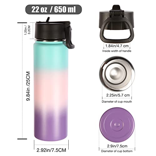 Volhoply Insulated Water Bottles with Straw Bulk 4 Pack, 22 oz Reusable Stainless Steel Sports Bottle with Handle Lid,Double Walled Metal Travel Water Cup Cups with Wide Mouth(Gradient Color,4 Set) - color: Gradient Color